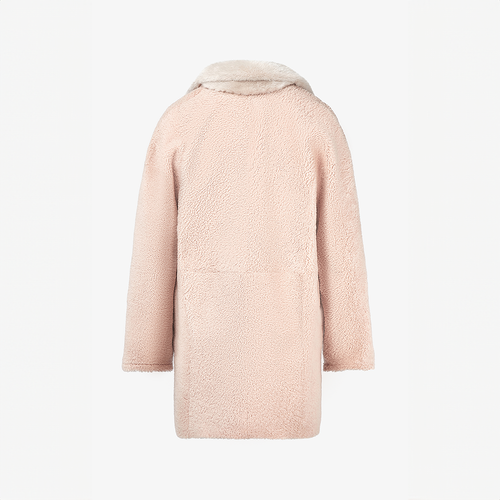 Manteau en peau de mouton réversible avec col anglais et poches en vison pêche de 80 cm.