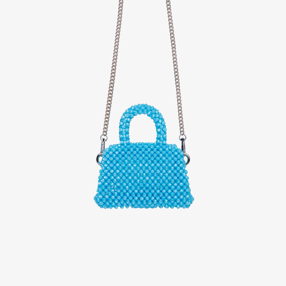 Borsa fatta a mano con micro cristalli azzurra
