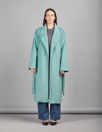 Long wool coat with belt, aquamarine, 120 cm