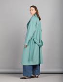 Long wool coat with belt, aquamarine, 120 cm