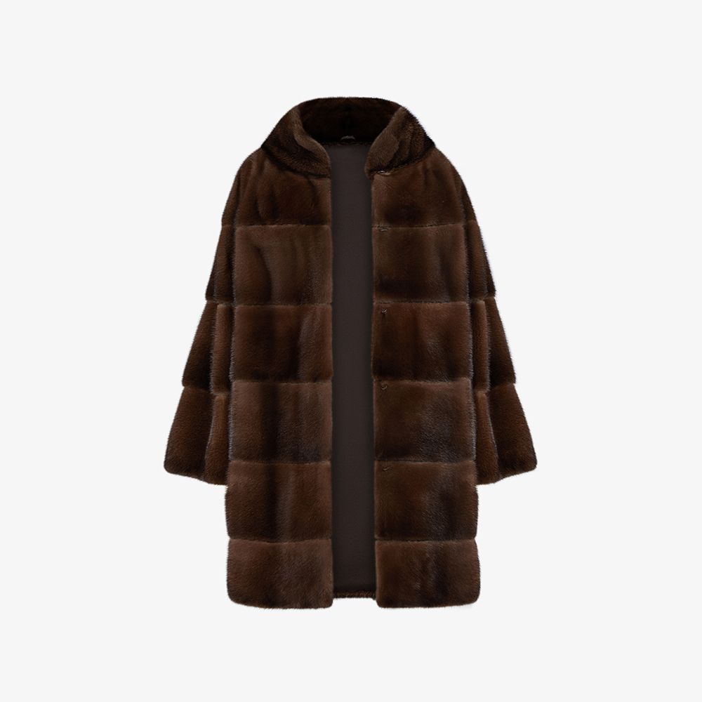 Cappotto in visone, collo alto, oversized, demi buff 85 cm