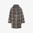 Cappotto in visone, collo alto, oversized, silver blue 85 cm