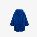 Loose fit mink jacket with hood, electric blue, 75 cm