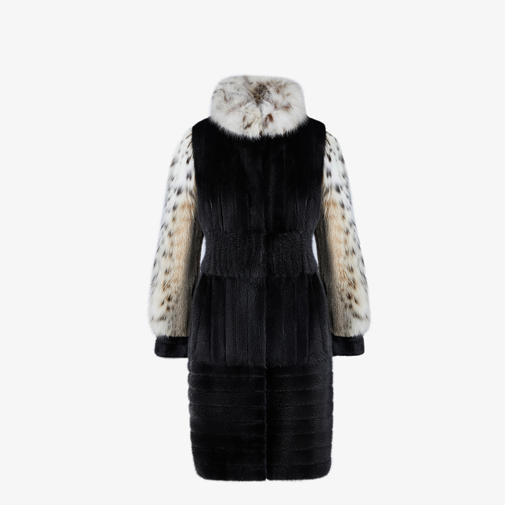 Cappotto di visone con collo e maniche in linciotto 100cm
