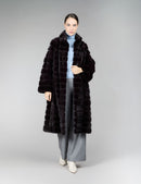 Cappotto di visone con collo alto, melanzana, 110 cm