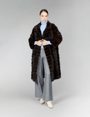 Cappotto di visone con collo alto, mogano, 110 cm