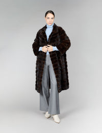 Mink coat with high collar, mahogany, 110 cm