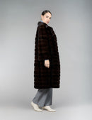 Mink coat with high collar, mahogany, 110 cm