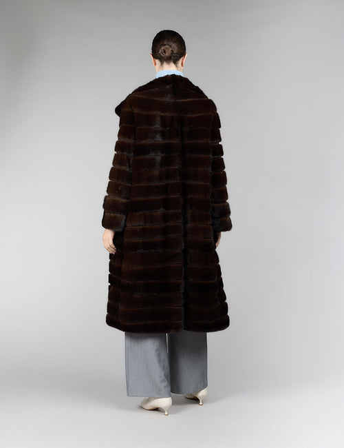 Mink coat with high collar, mahogany, 110 cm