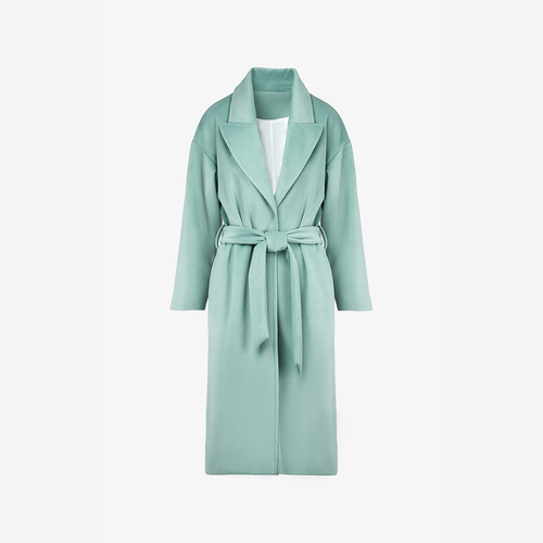 Cappotto in lana lungo con cintura, colore menta, 110 cm