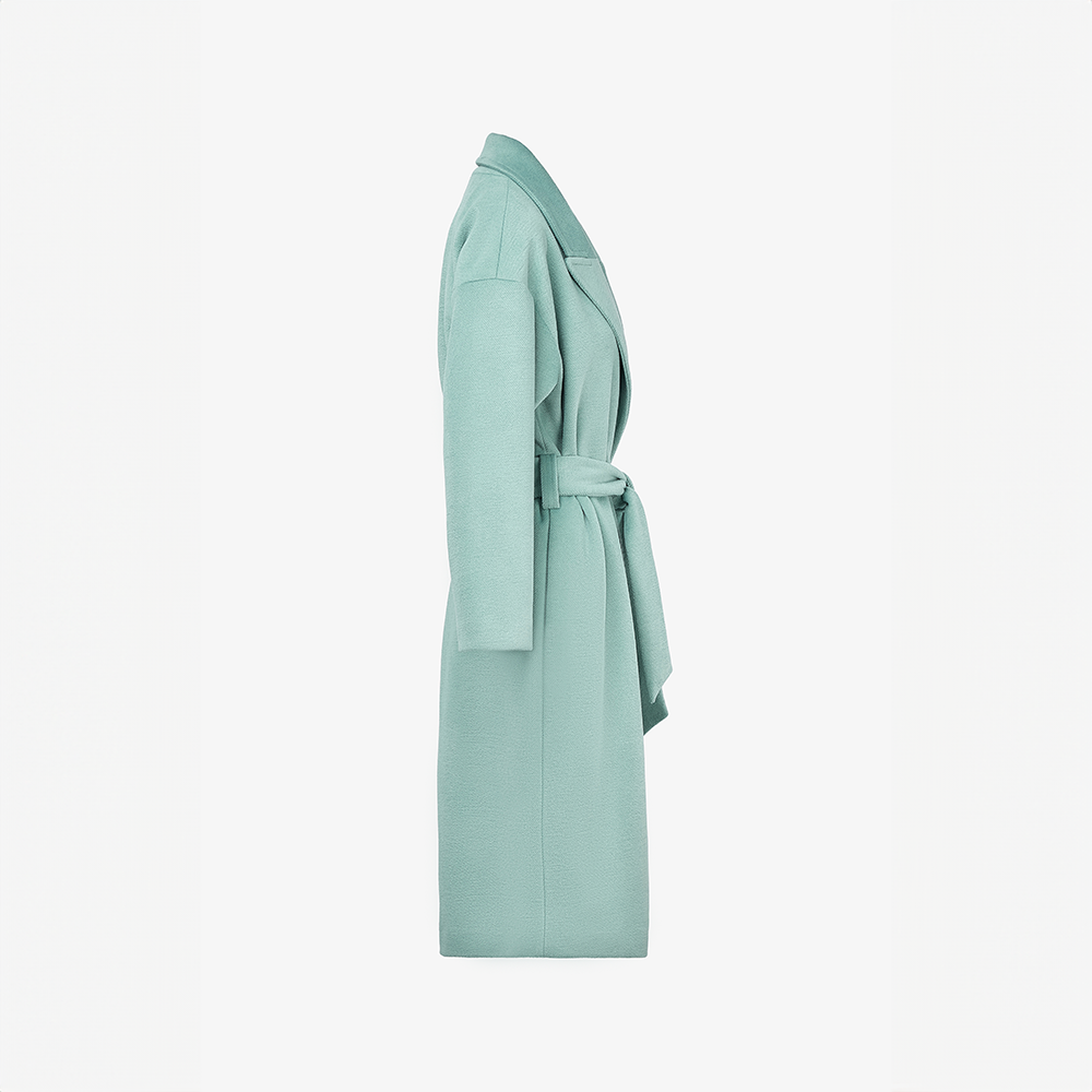 Cappotto in lana lungo con cintura, colore menta, 110 cm
