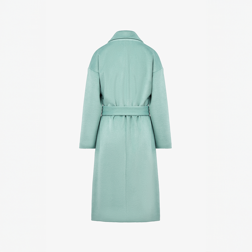 Long wool coat with belt, mint color, 110 cm