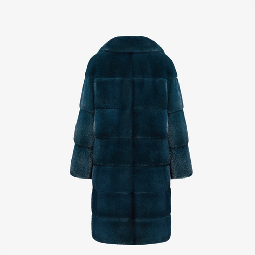 Manteau en vison col anglais pétrole 100 cm