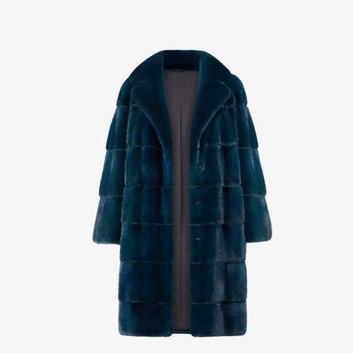 Cappotto di visone collo inglese petrolio 100 cm