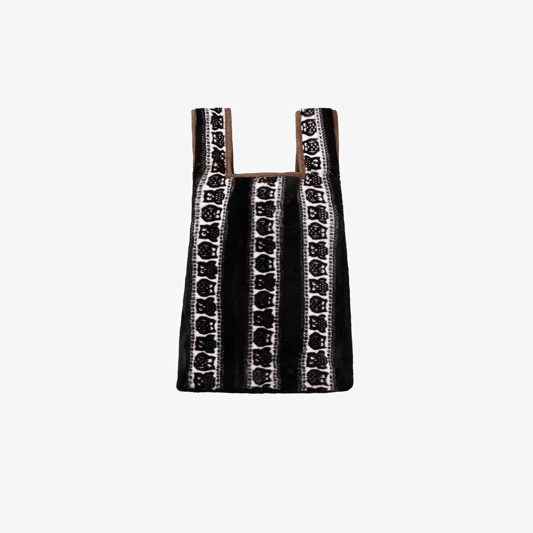 Borsa in rex con disegno civette nero e bianco