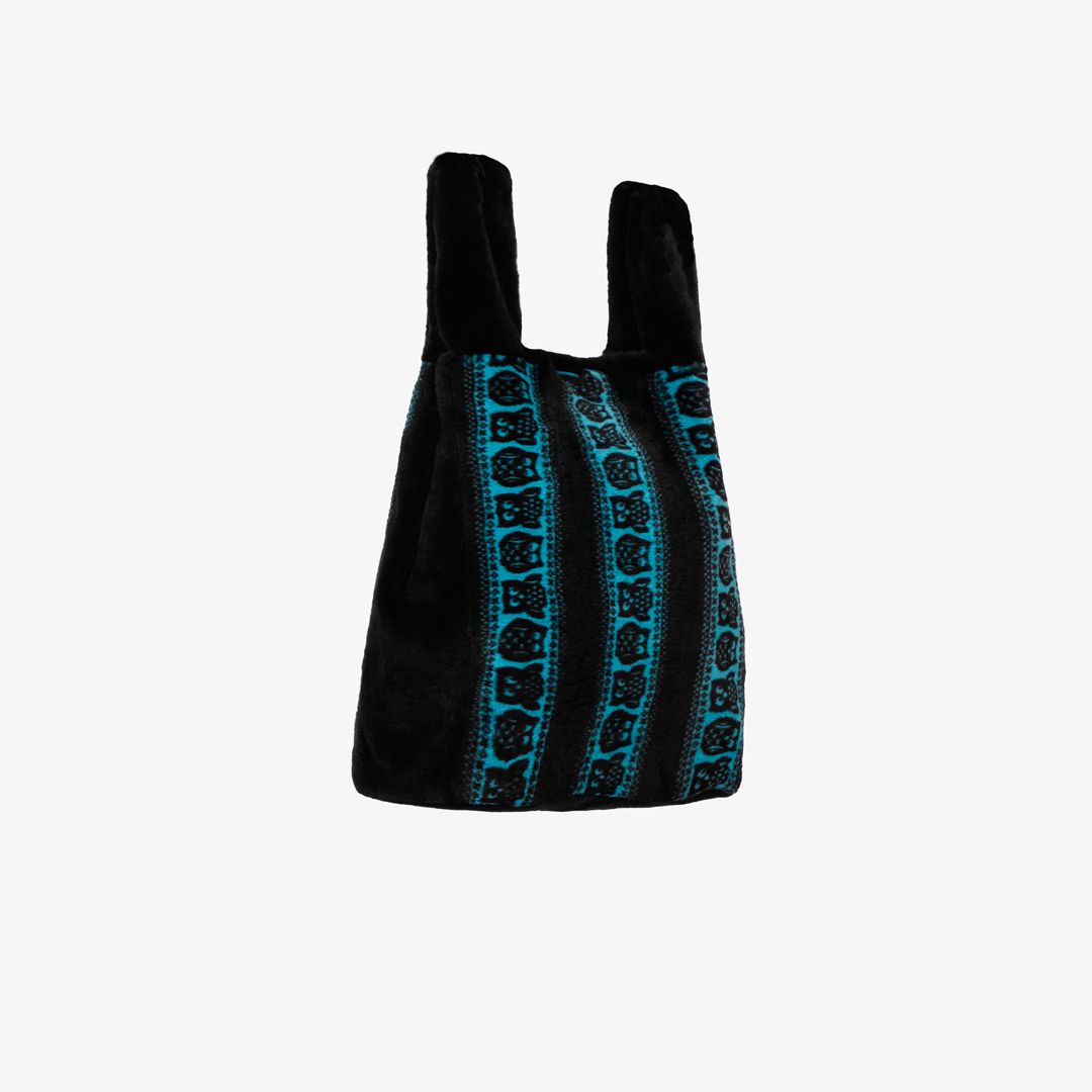 Borsa in rex con disegno civette nero e azzurro