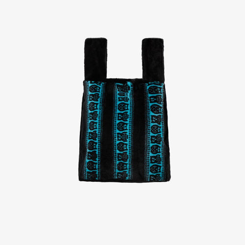 Borsa in rex con disegno civette nero e azzurro