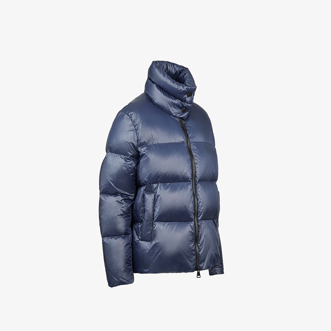 Piumino con collo alto blu 70 cm