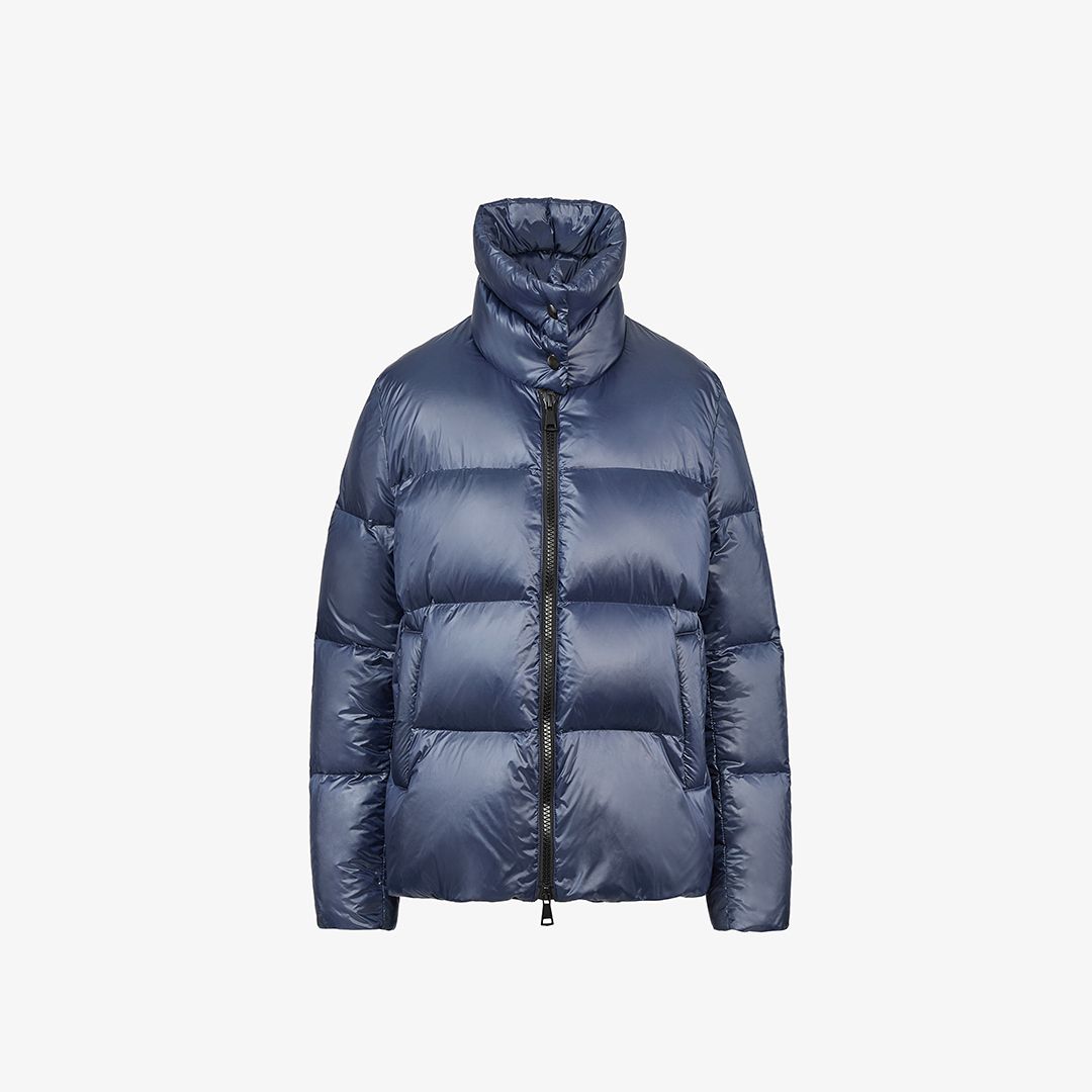 Piumino con collo alto blu 70 cm