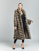Cappotto lungo in zibellino, con collo a scialle, platino, 115 cm