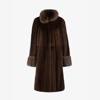 Cappotto di visone a pelle intera con collo alto e dettagli di zibellino mogano 105 cm