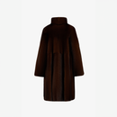 Cappotto di visone a pelle intera con collo alto mogano 110 cm