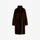 Cappotto di visone a pelle intera con collo alto mogano 110 cm