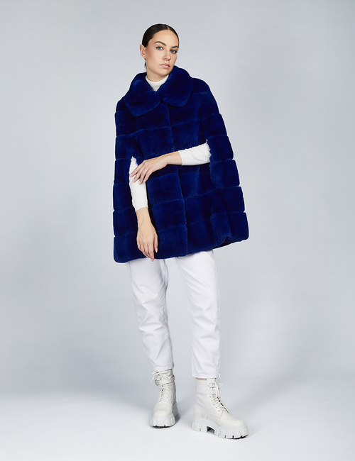 Mantella in rex oversized blu elettrico 80cm