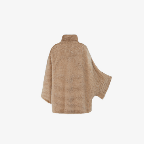 Mantella di visone filettato reversibile con zip cammello 75cm