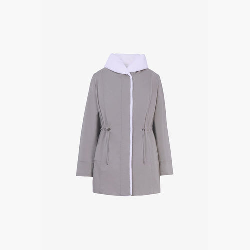 Veste en rex réversible avec capuche blanche de 80 cm