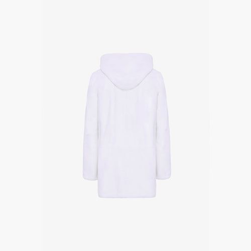 Veste en rex réversible avec capuche blanche de 80 cm