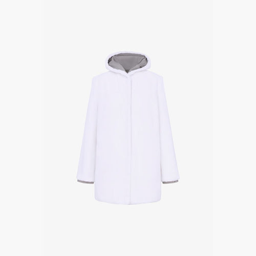 Giacca in rex reversibile con cappuccio, bianca, 80 cm