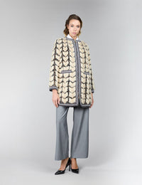 Cappotto in visone, senza collo, beige, 85 cm