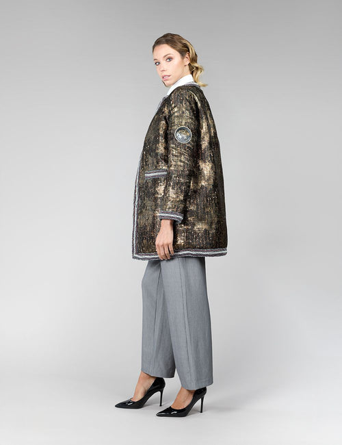 Cappotto in visone, senza collo, beige, 85 cm