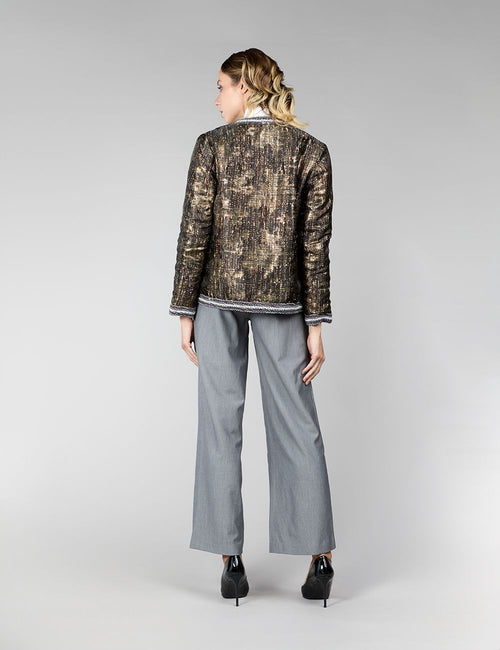 Veste réversible en vison, avec un motif géométrique, de couleur beige, mesurant 65 cm.