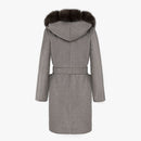 Manteau court en cachemire avec capuche et bordure en zibeline grise de 90 cm