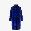Cappotto di visone con collo alto blu elettrico 100 cm