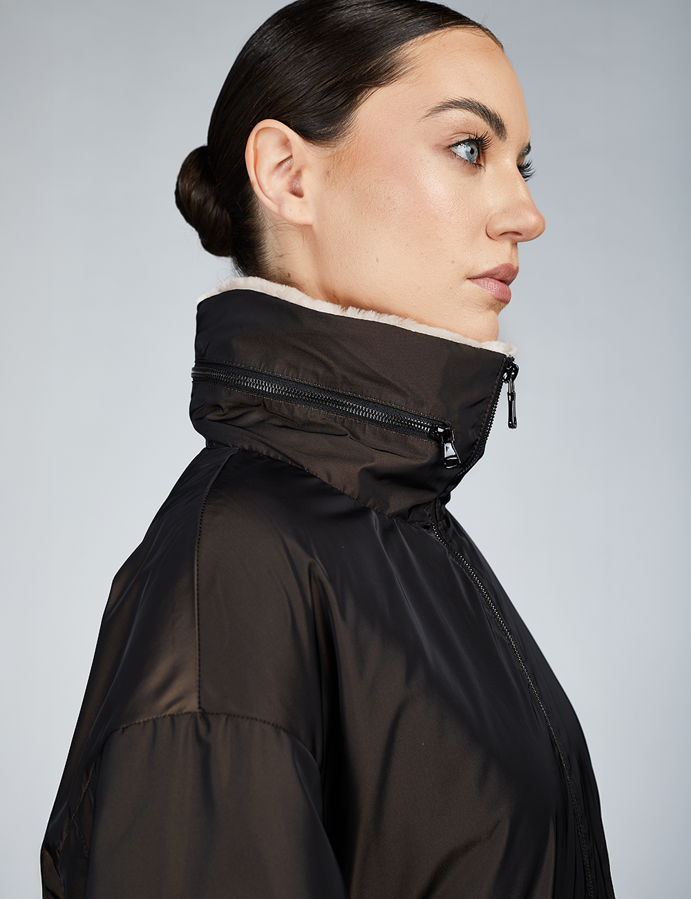 Giacca oversized in montone reversibile rosa 75cm