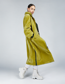 Cappotto lungo in montone reversibile con bottoni e cintura verde 125cm