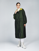 Cappotto lungo in montone reversibile con bottoni e cintura verde 125cm