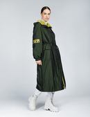 Cappotto lungo in montone reversibile con bottoni e cintura verde 125cm