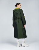 Cappotto lungo in montone reversibile con bottoni e cintura verde 125cm