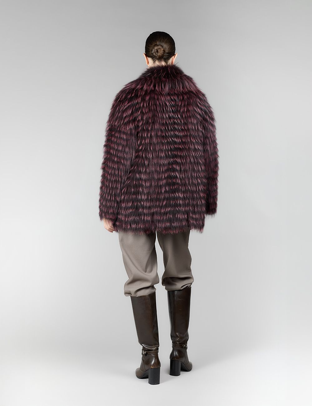 Giacca reversibile con pelliccia di volpe filettata, bordeaux, 72 cm