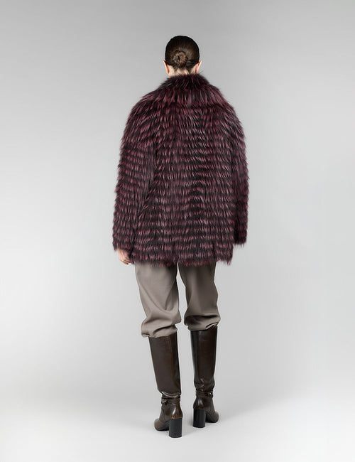 Giacca reversibile con pelliccia di volpe filettata, bordeaux, 72 cm