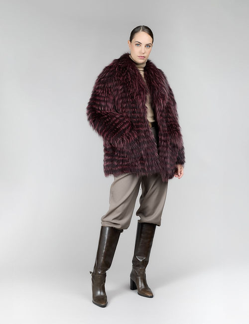 Giacca reversibile con pelliccia di volpe filettata, bordeaux, 72 cm