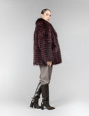 Giacca reversibile con pelliccia di volpe filettata, bordeaux, 72 cm