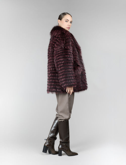 Giacca reversibile con pelliccia di volpe filettata, bordeaux, 72 cm