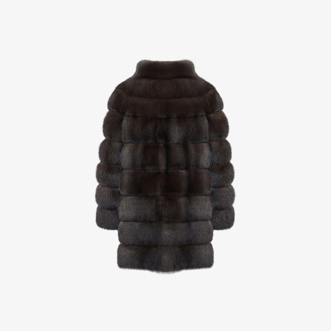 Knee-length dark brown sable coat, 85 cm.