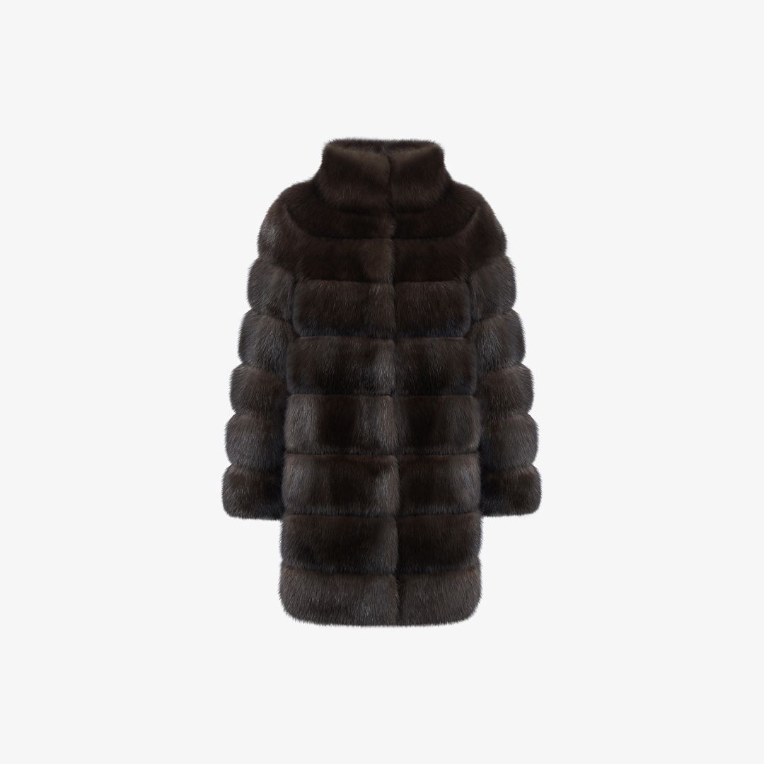 Knee-length dark brown sable coat, 85 cm.