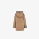 Mantella di visone filettato reversibile con cappuccio cammello 75cm